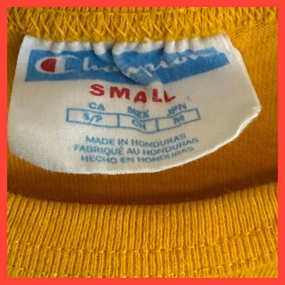 Champion Mens Small Yellow Graphic Logo Short Sleeve T-Shirt Crew Neck Mustard - Picture 5 of 5